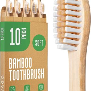 vivago bamboo toothbrushes 10 pack bpa free soft bristles toothbrushes, eco friendly, natural wooden toothbrush